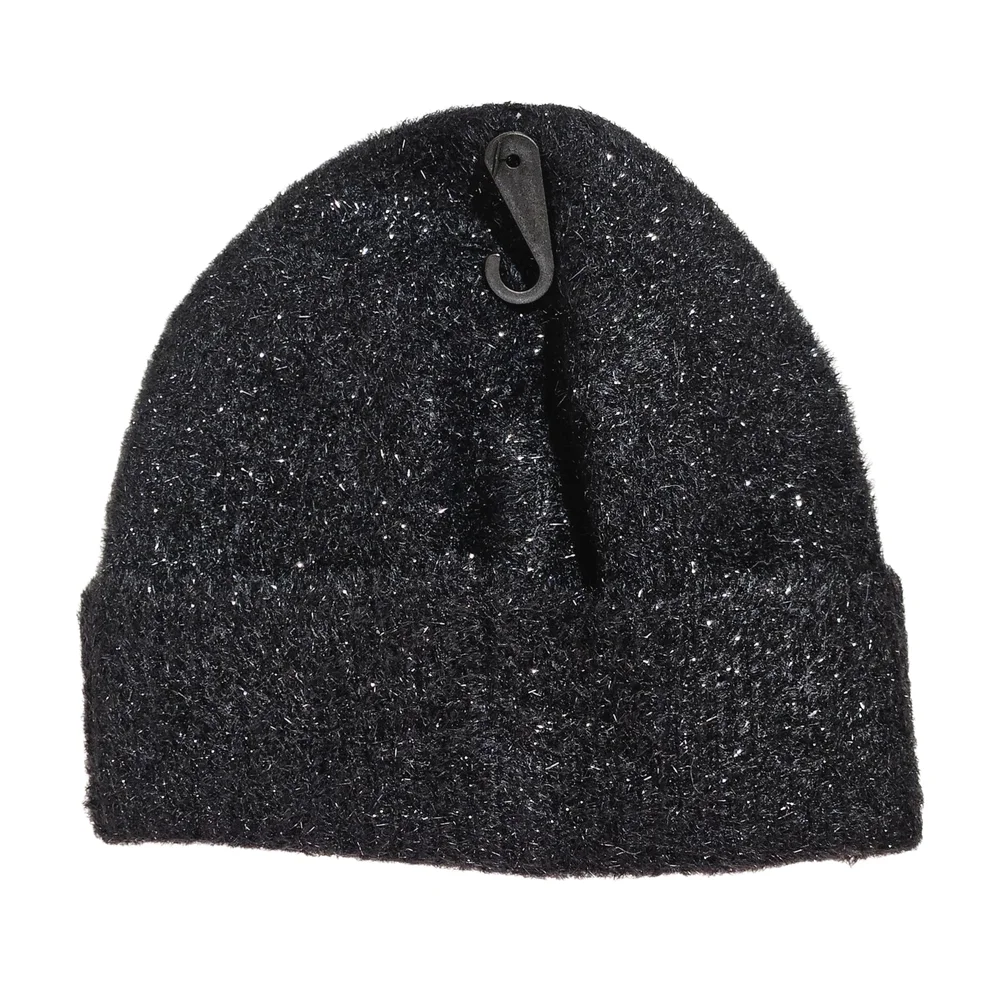 All Saints Beanie Hat Black Metallic Eyelash Knit Streetwear Outdoor Gift Modern